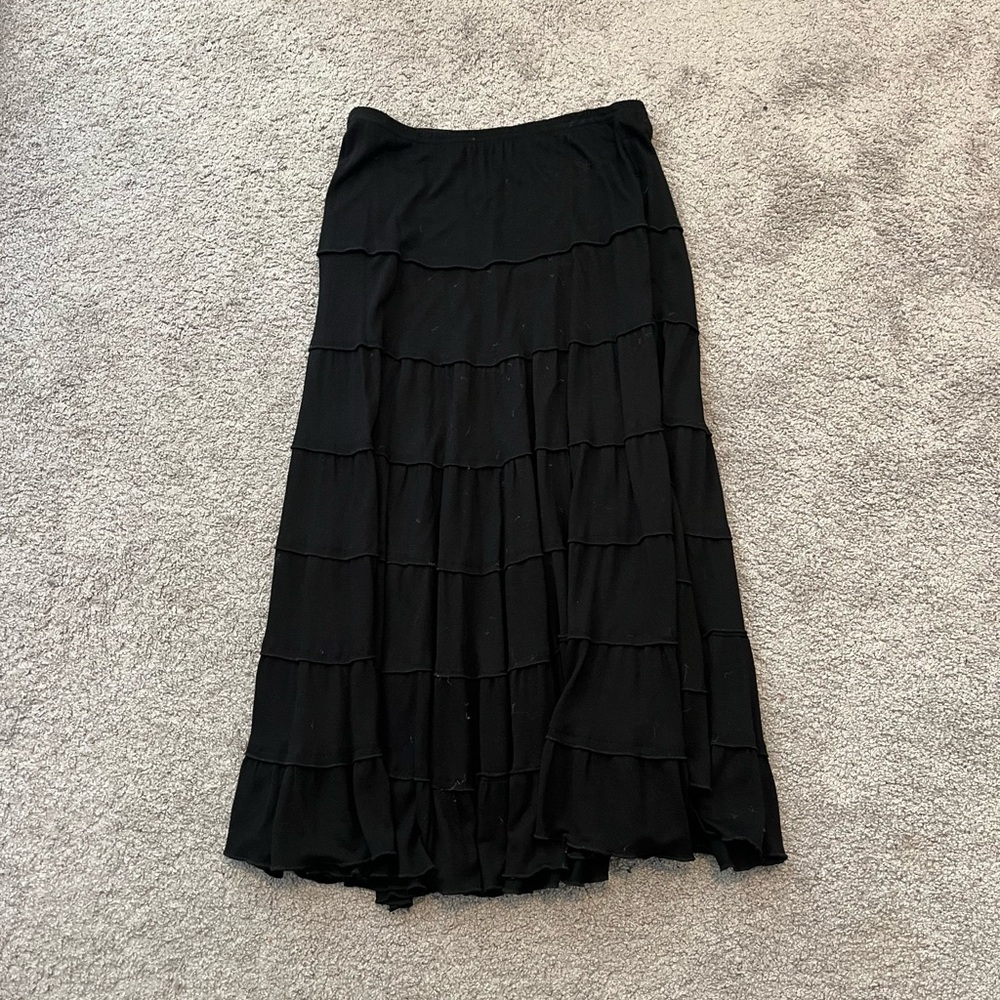 Tango Mango size L Elegant Black Tiered Maxi Skirt